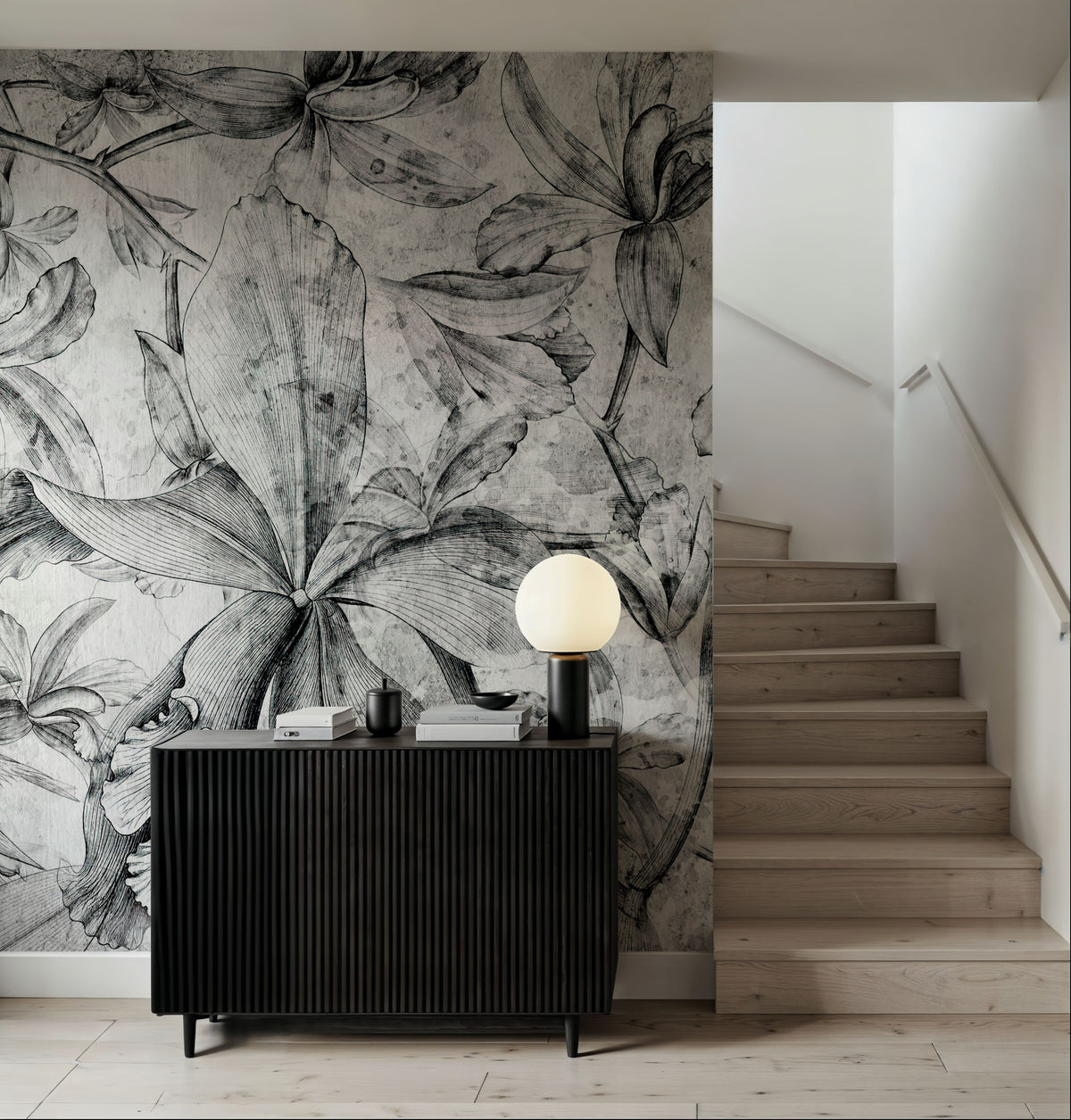 Orchids Sketch Mural Wallpaper - Neutral Tone - room preview 03