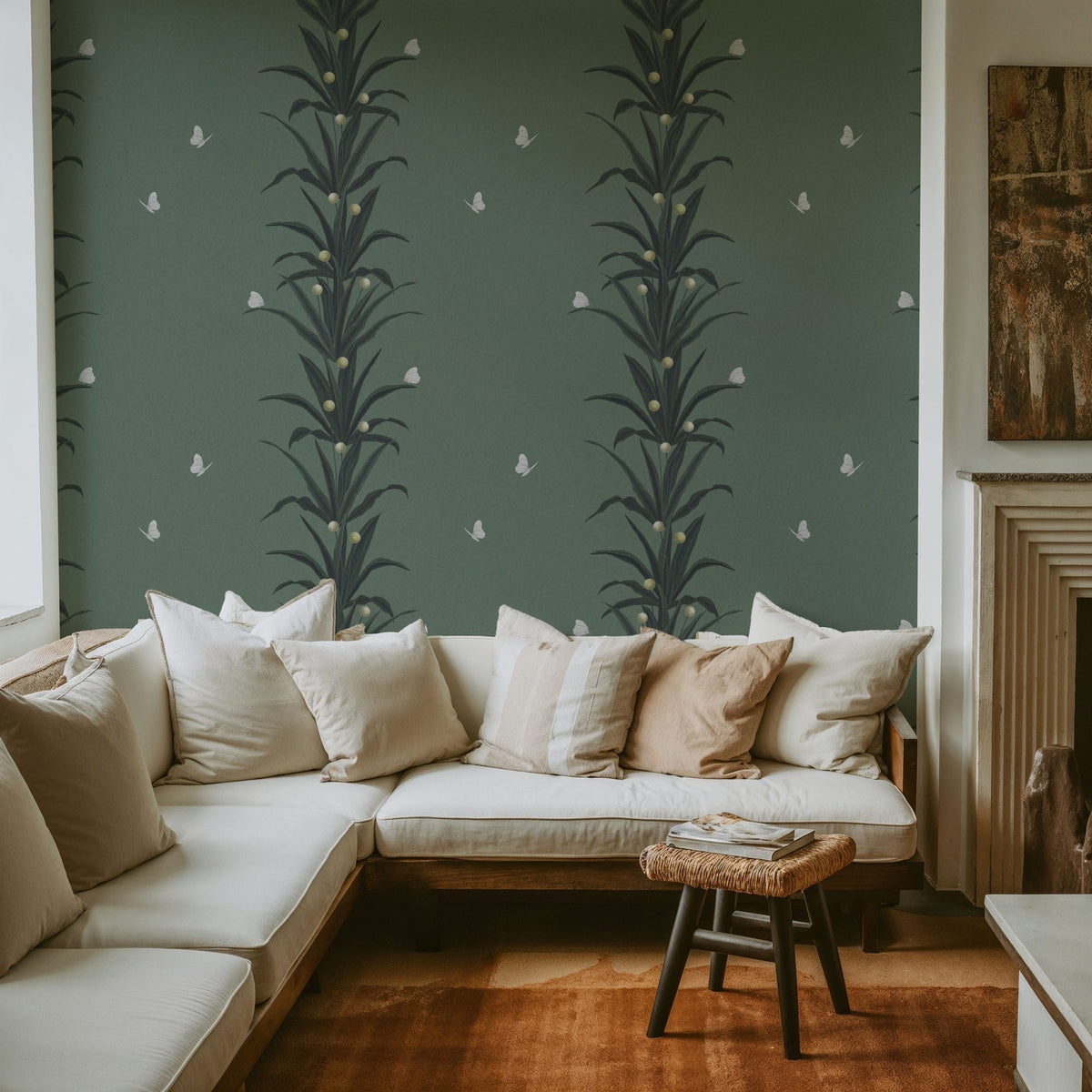 Foliage & Butterflies - Sage Mural Wallpaper - room preview 03
