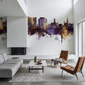 Portland Maine Skyline Purple & Gold Mural Wallpaper - room preview 03