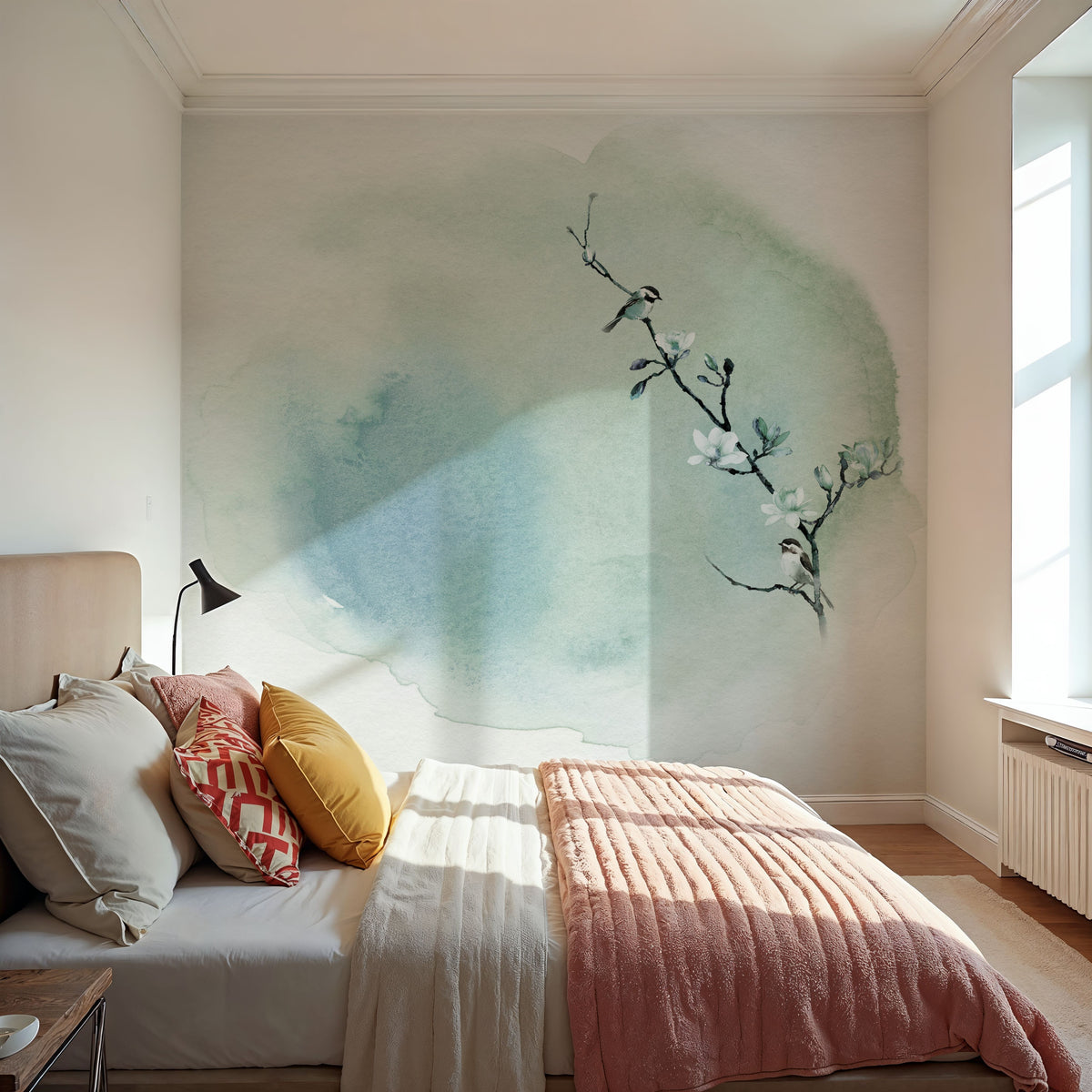 Magnolia & Birds Mural Wallpaper - Light Tone - room preview 03