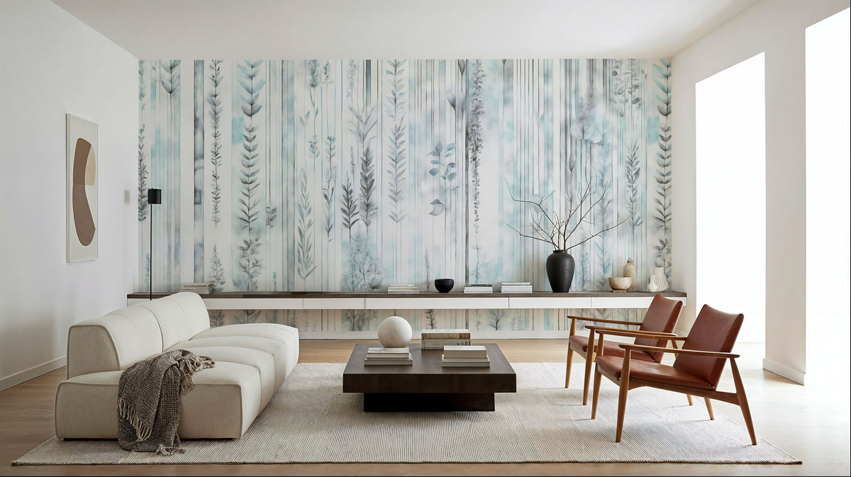 Botanical Wall Teal Mural Wallpaper - room preview 03