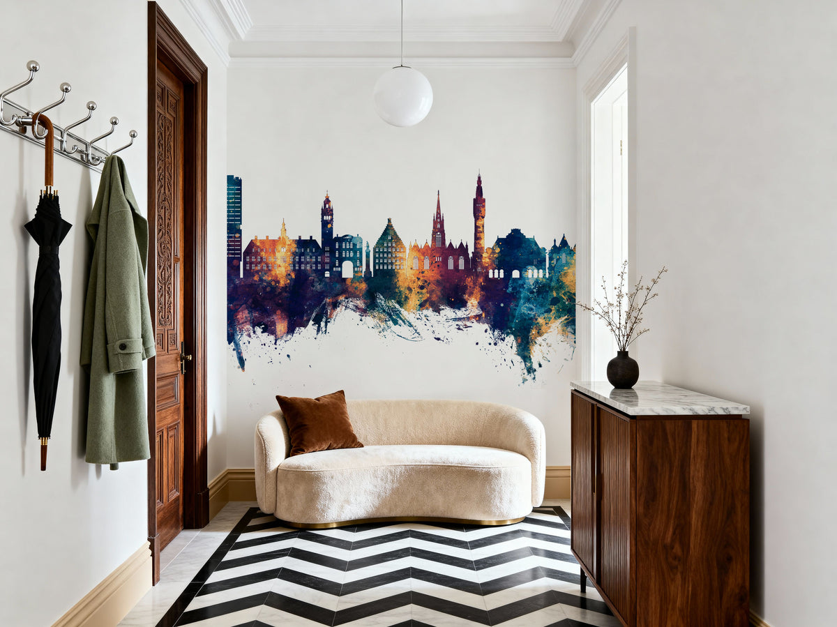 Lille France Skyline Blue & Bronze Mural Wallpaper - room preview 03