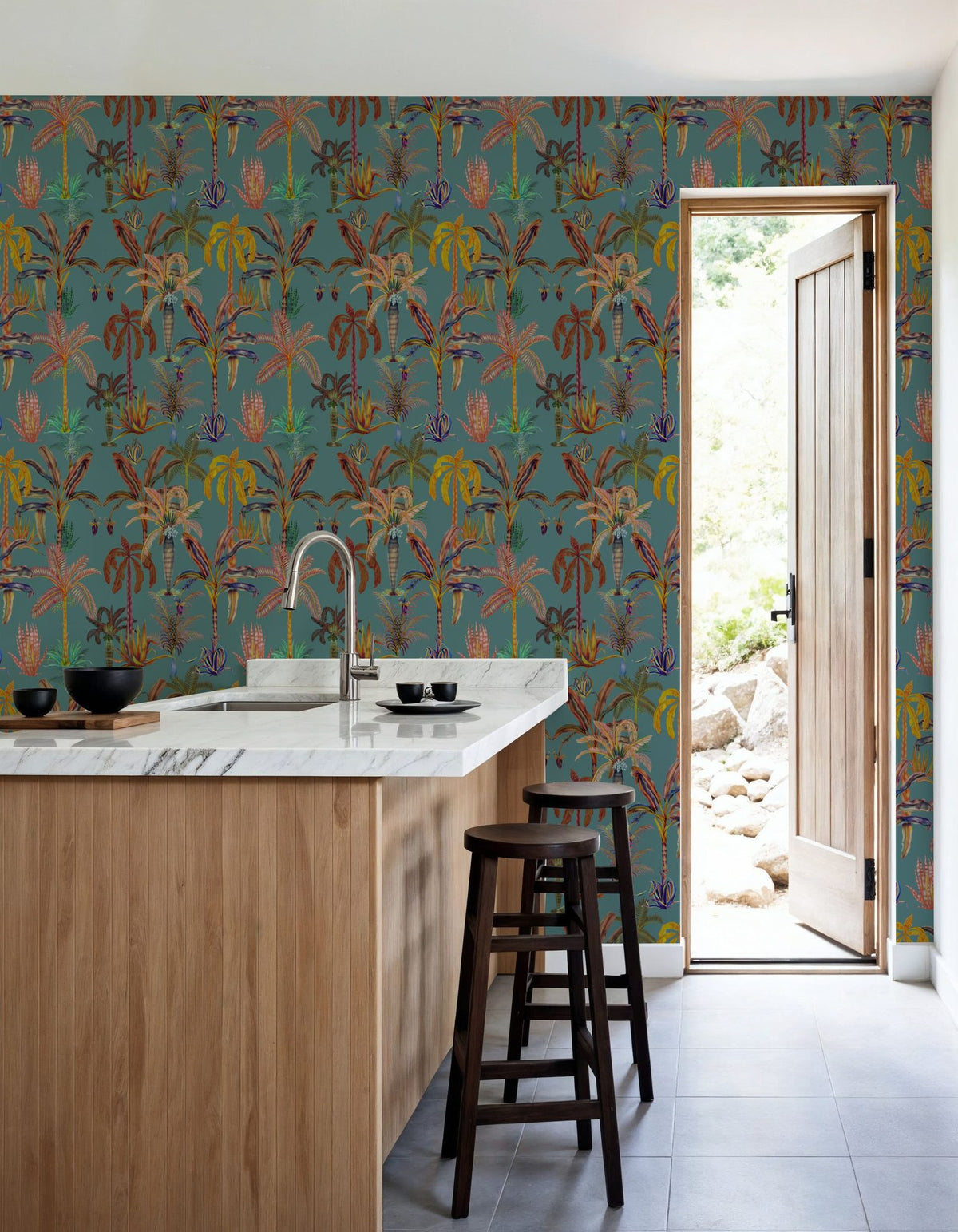 Statement Palms Petite, Turquoise Mural Wallpaper - room preview 03