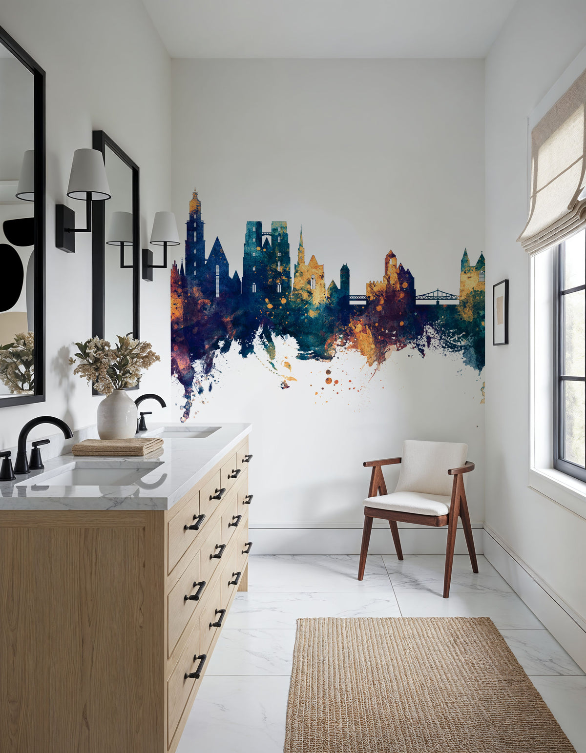 Wroclaw Poland Skyline Blue & Bronze Mural Wallpaper - room preview 03