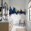 Wroclaw Poland Skyline Blue & Bronze Mural Wallpaper - room preview 03