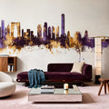 Suzhou China Skyline Purple & Gold Mural Wallpaper - room preview 03