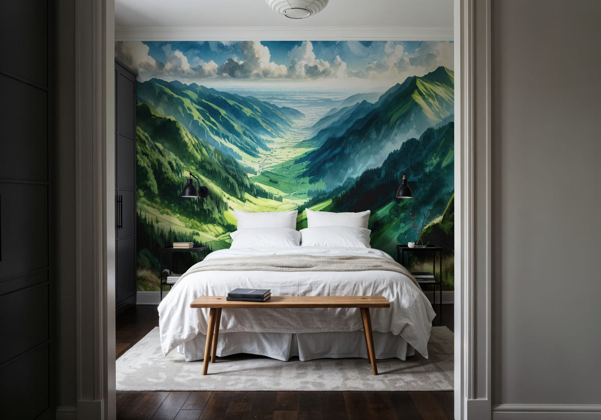 Expansive Mountain Valley Landscape Mural Wallpaper - room preview 03