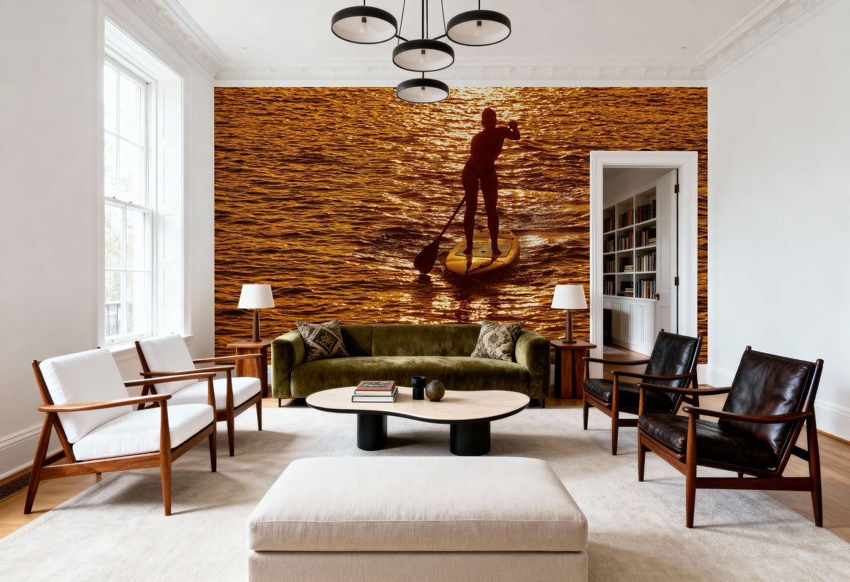 Golden Horizon Paddleboarder Mural Wallpaper - room preview 03