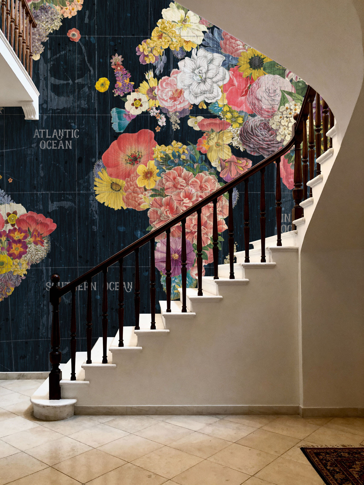 Botanical Floral Map Words Mural Wallpaper - room preview 03