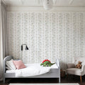 Trailing Flower Stripe, White Mural Wallpaper - room preview 03