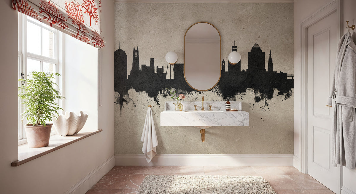 Durham North Carolina Skyline Concrete Mural Wallpaper - room preview 03