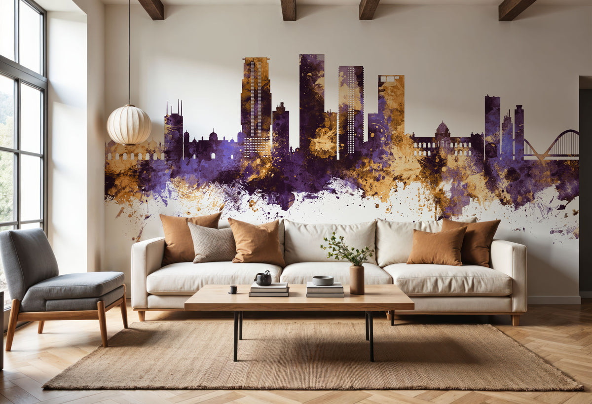 Dhaka Bangladesh Skyline Purple & Gold Mural Wallpaper - room preview 03