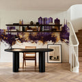 Scunthorpe England Skyline Purple & Gold Mural Wallpaper - room preview 03