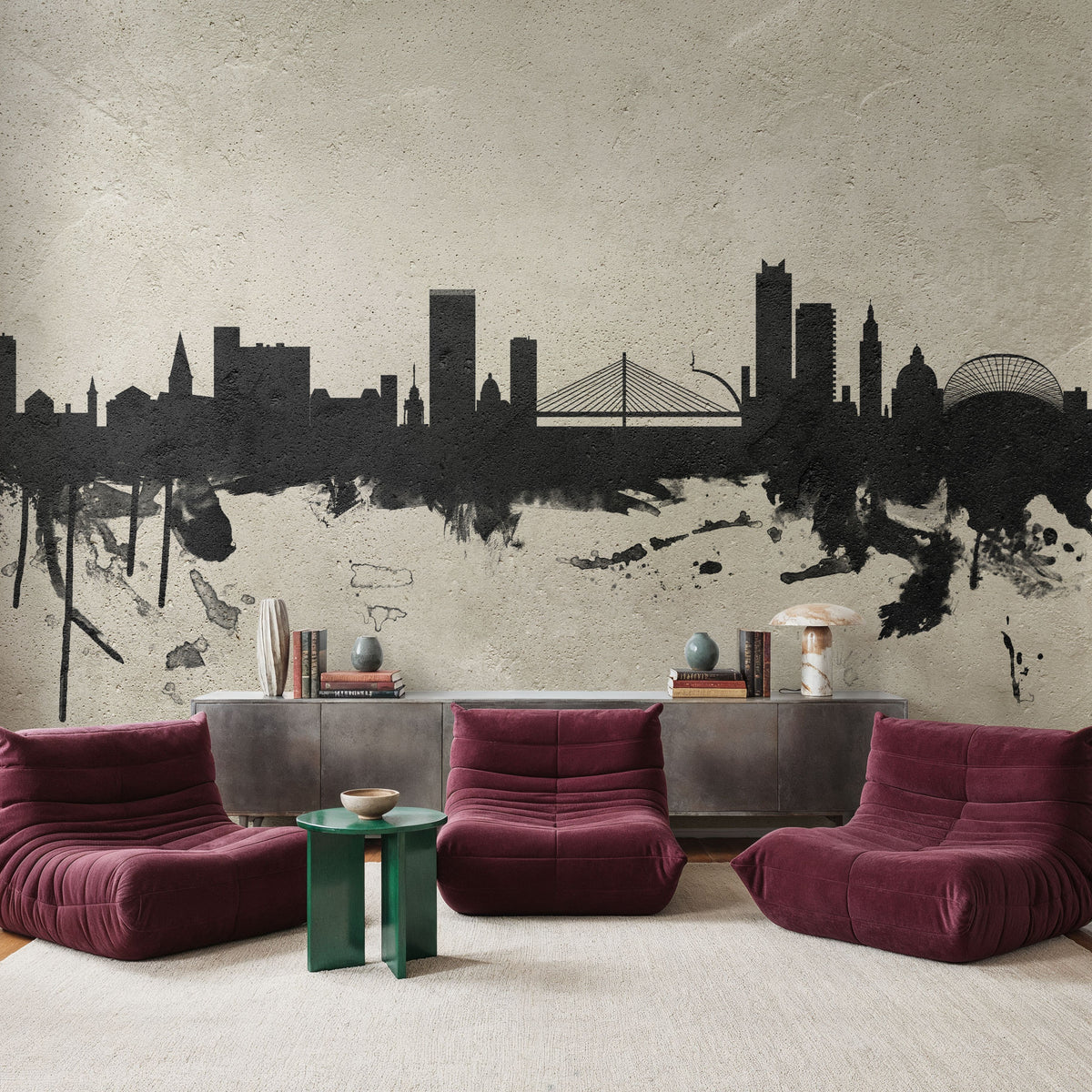 Liege Belgium Skyline Concrete Mural Wallpaper - room preview 03