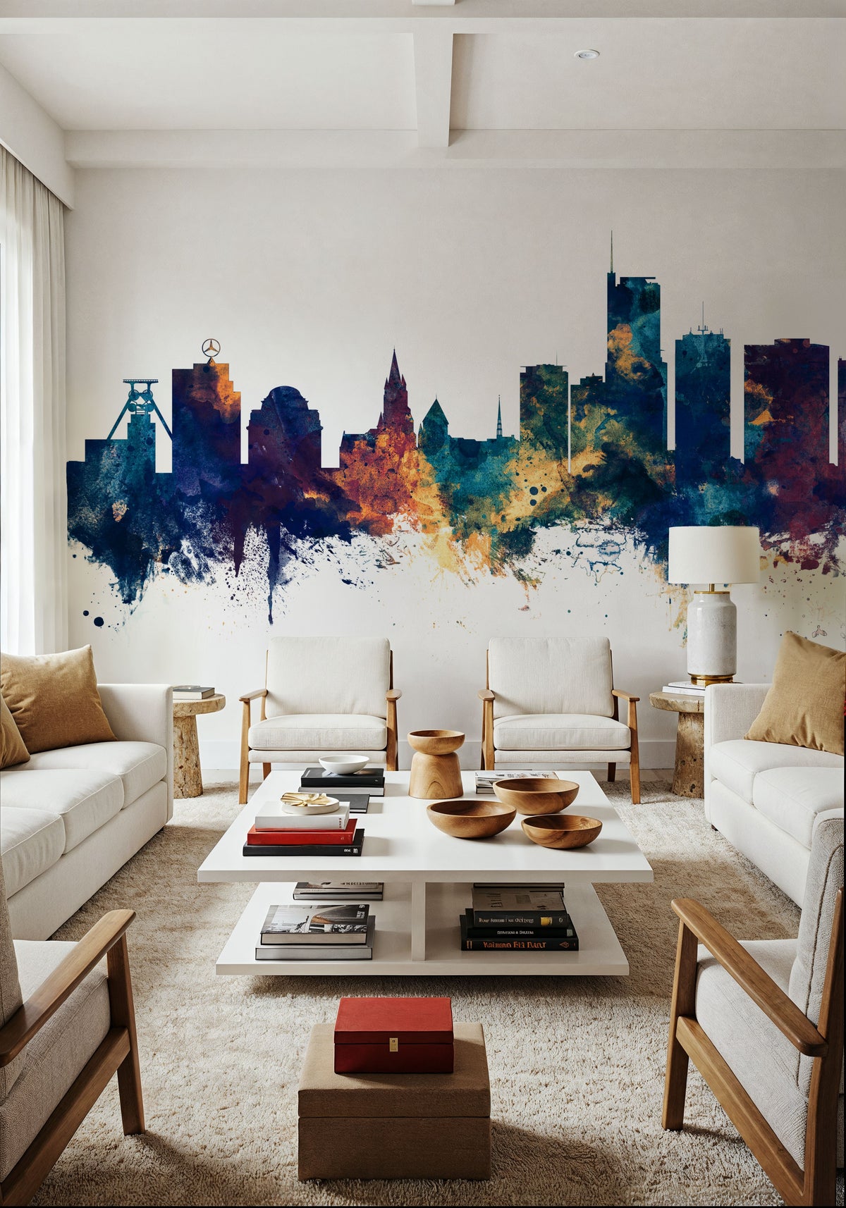 Essen Germany Skyline Blue & Bronze Mural Wallpaper - room preview 03