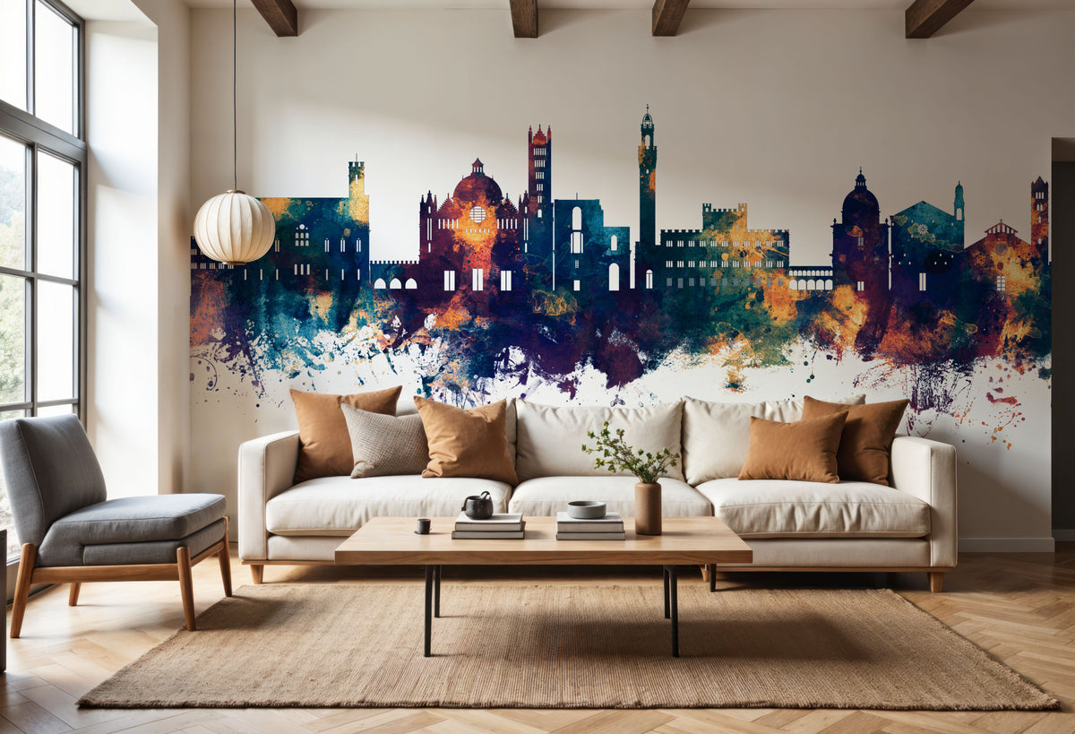 Siena Italy Skyline Blue & Bronze Mural Wallpaper - room preview 03