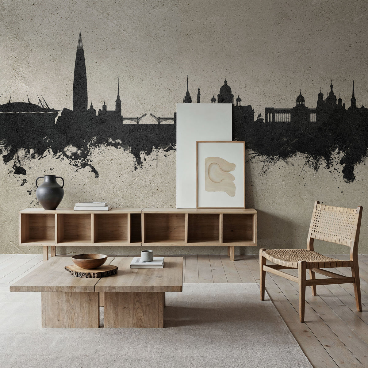 St Petersbug Russia Skyline Concrete Mural Wallpaper - room preview 03