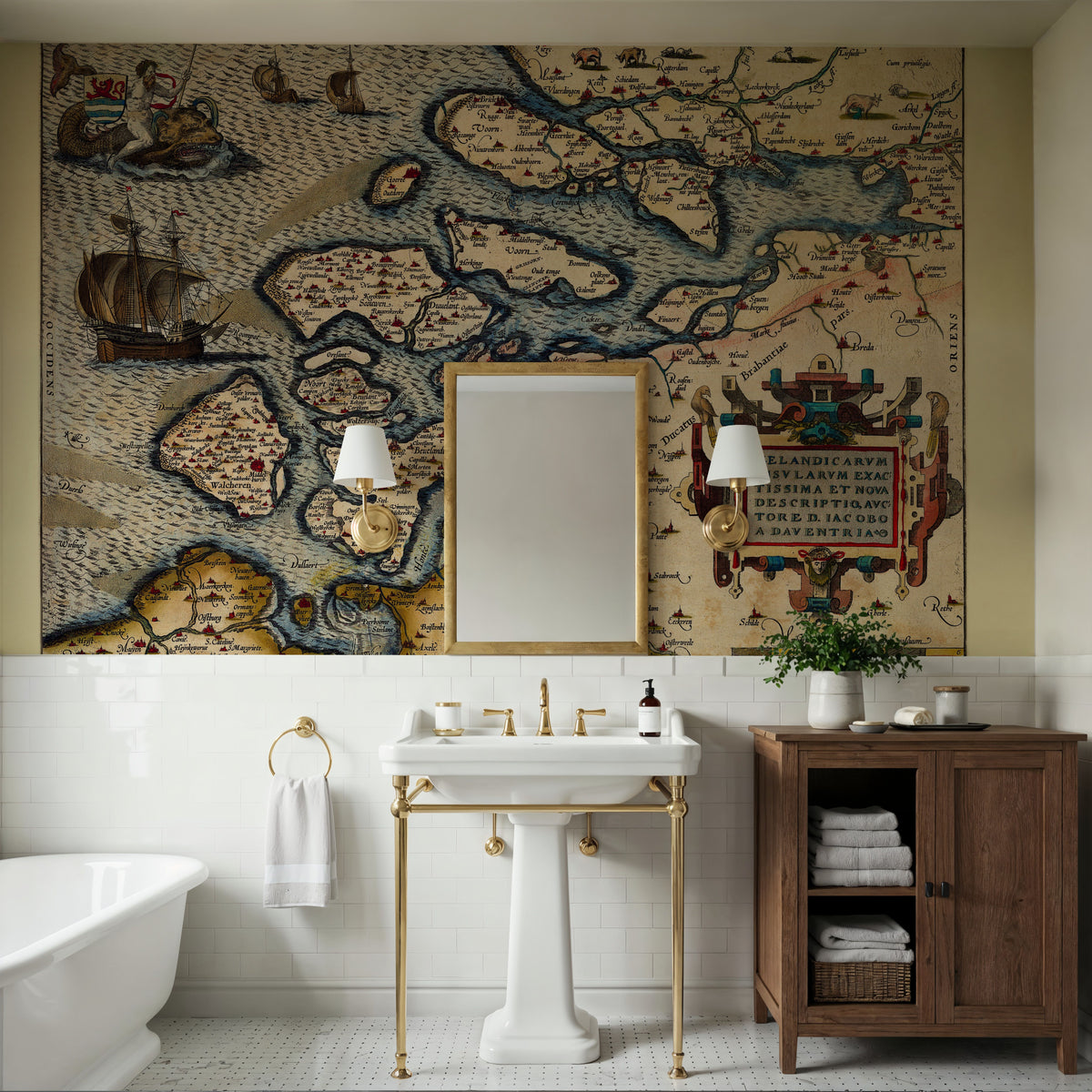 Old Map of the Netherlands, No.I, 1570 Mural Wallpaper - room preview 03