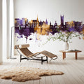 Vevey Switzerland Skyline Purple & Gold Mural Wallpaper - room preview 03