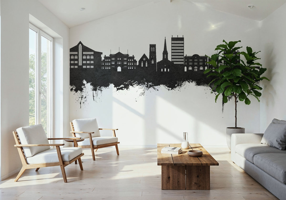 Maidstone England Skyline Black & White Mural Wallpaper - room preview 03