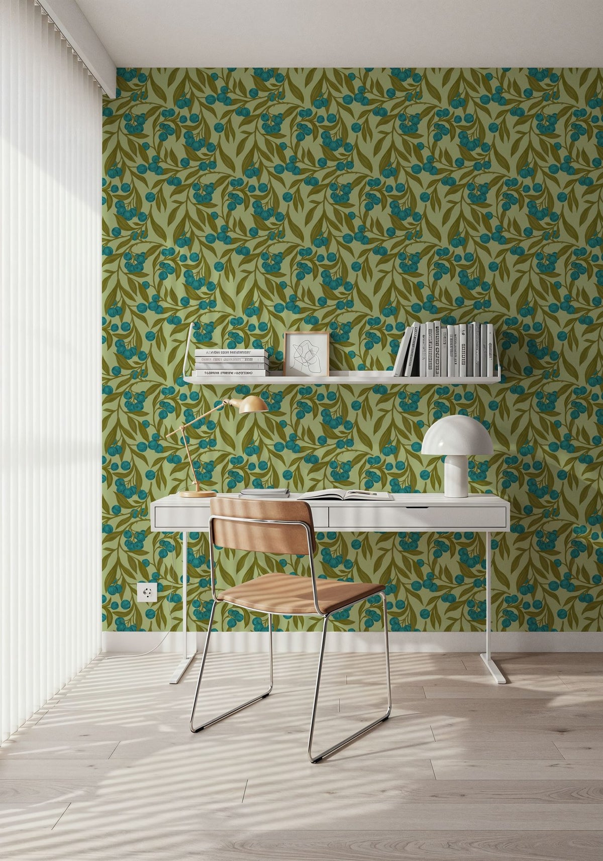 Autumn Berries, Blue Mural Wallpaper - room preview 03