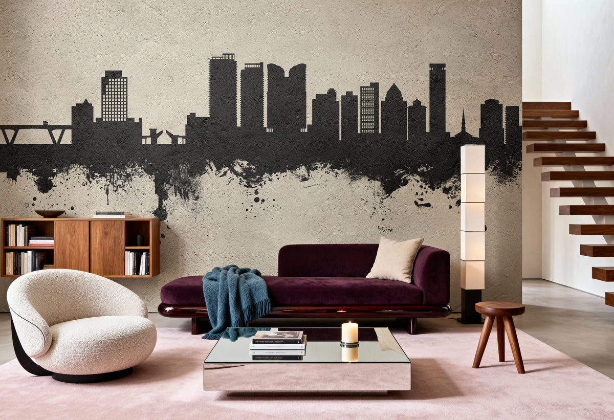 Fort Lauderdale Florida Skyline Concrete Mural Wallpaper - room preview 03