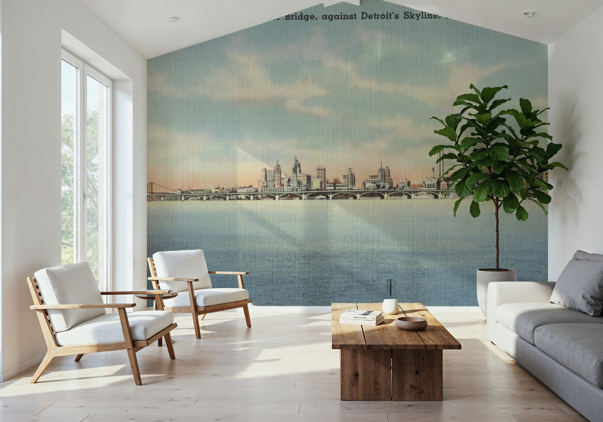 Greetings From Detroit Skyline Mural Wallpaper - room preview 03