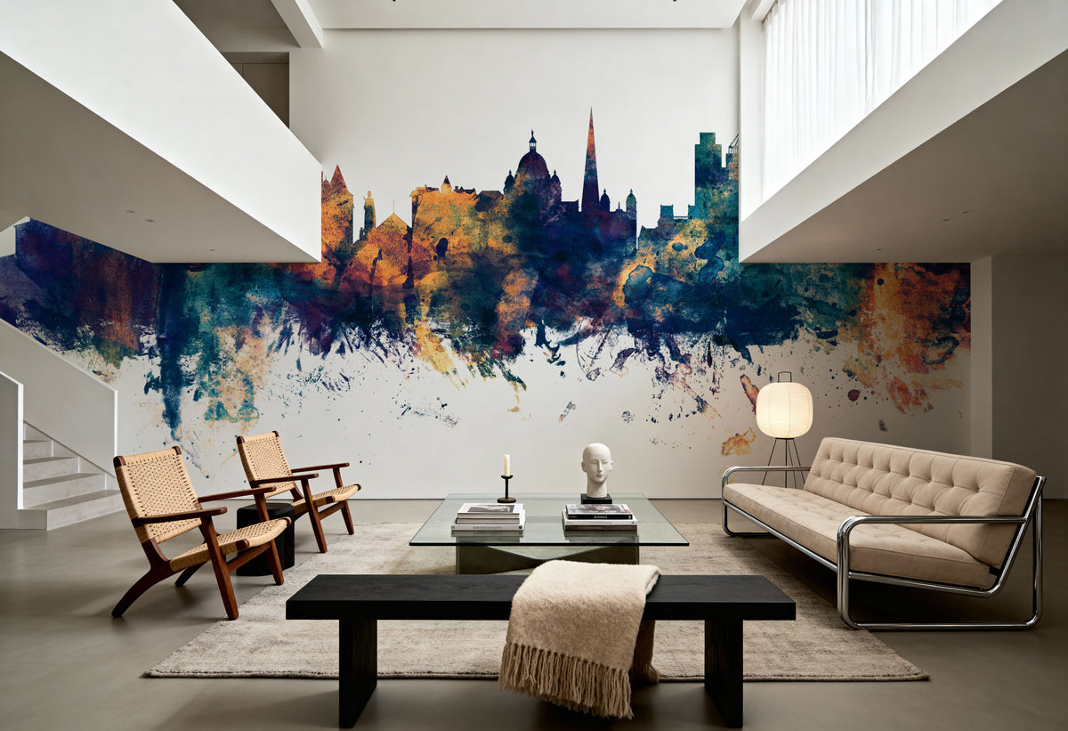 Victoria Canada Skyline Blue & Bronze Mural Wallpaper - room preview 03