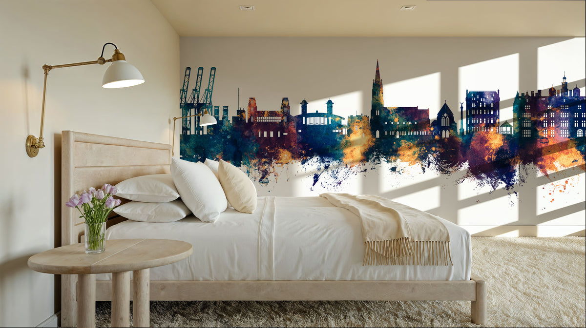 Felixstowe England Skyline Blue & Bronze Mural Wallpaper - room preview 03