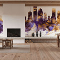 Houston Skyline Purple & Gold Mural Wallpaper - room preview 03