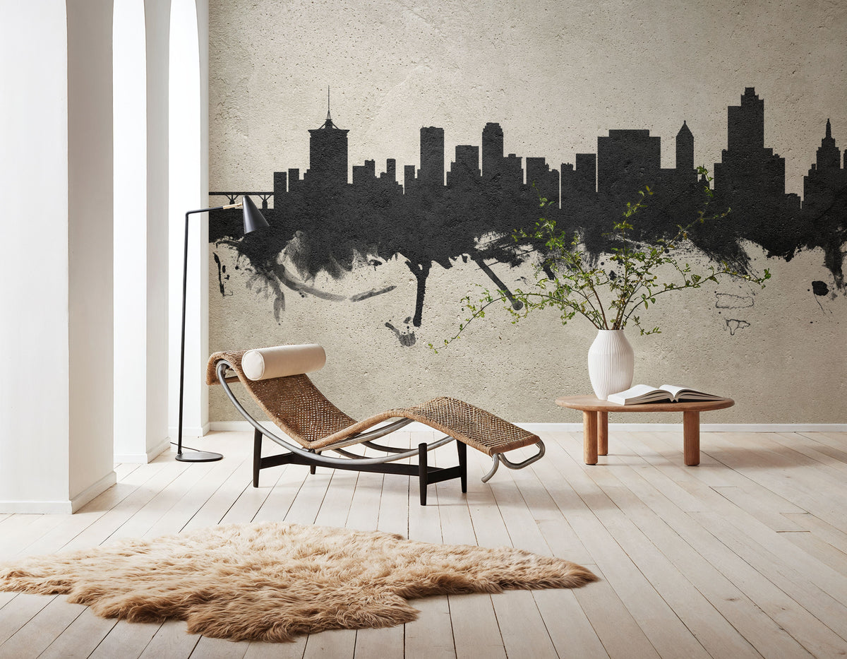 Tulsa Oklahoma Skyline Concrete Mural Wallpaper - room preview 03