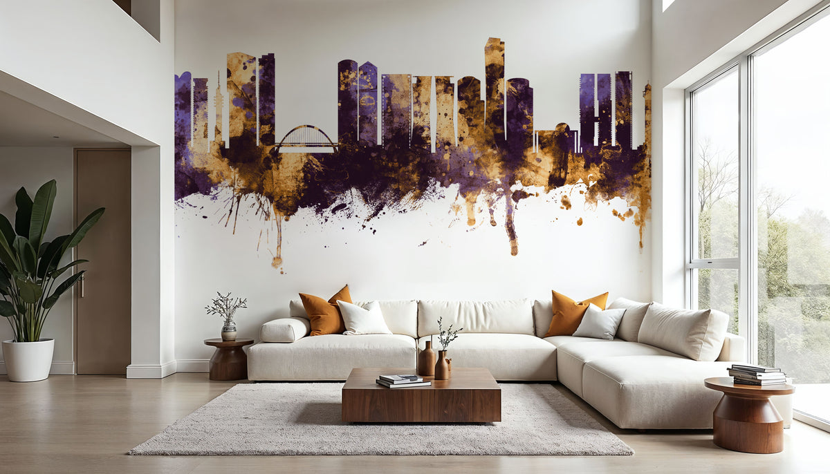 Tel Aviv Skyline Purple & Bronze Mural Wallpaper - room preview 03