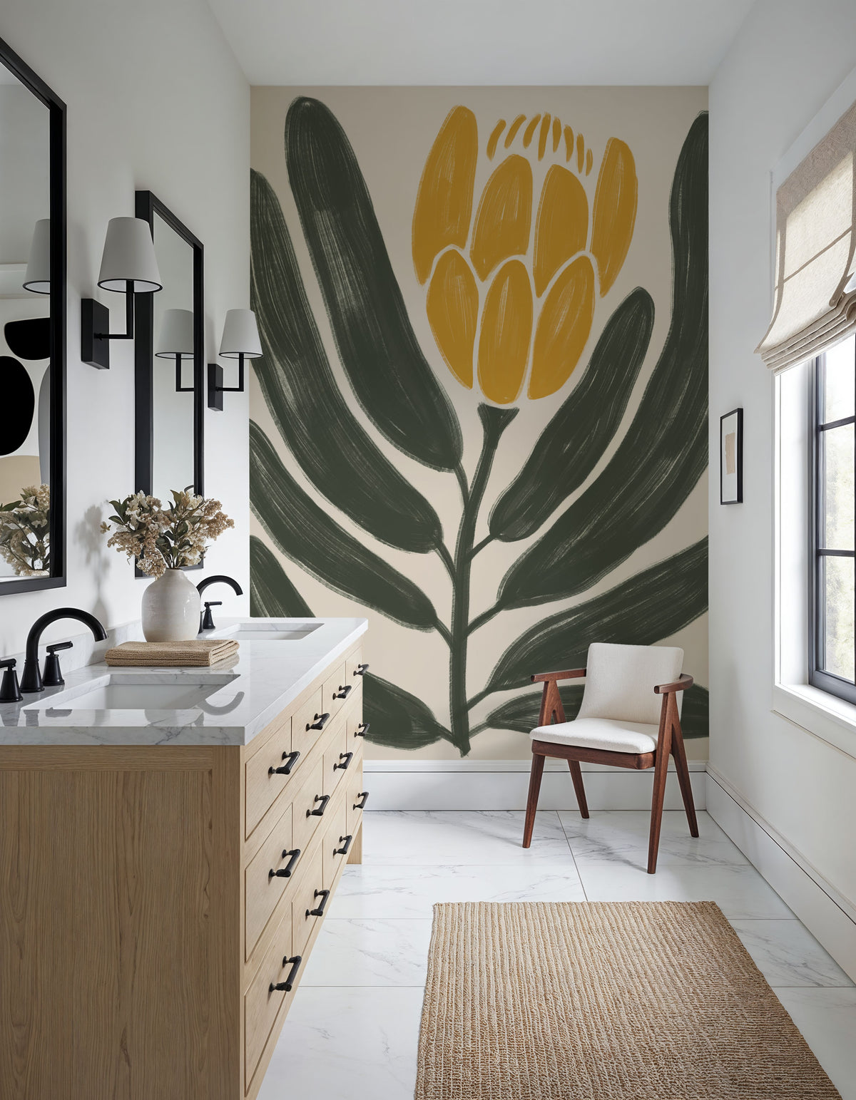 Simple Flowers I Yellow Mural Wallpaper - room preview 03