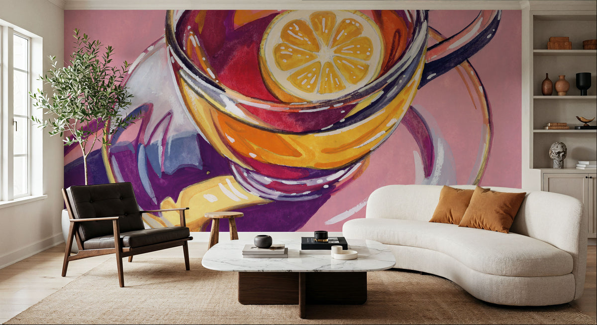 Clear Cup of Tea with Lemon Mural Wallpaper - room preview 03