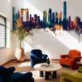 Suzhou China Skyline Blue & Bronze Mural Wallpaper - room preview 03