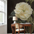 Heirloom White Rose on Black Mural Wallpaper - room preview 03