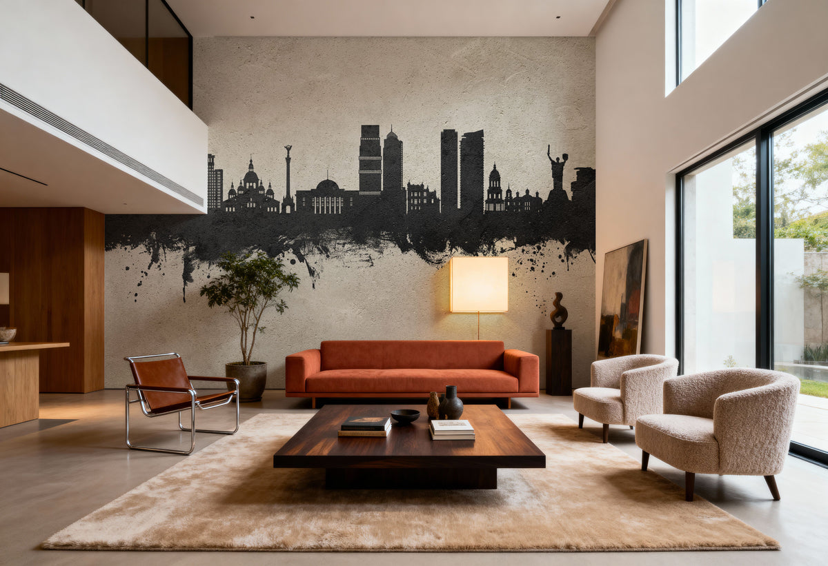 Kyiv Ukraine Skyline Concrete Mural Wallpaper - room preview 03