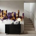 Fort Lauderdale Florida Skyline Purple & Gold Mural Wallpaper - room preview 03