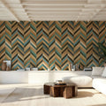 Chevron Wood, Teal Mural Wallpaper - room preview 03