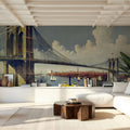 Vintage Illustration of East River Bridge, New York Mural Wallpaper - room preview 03