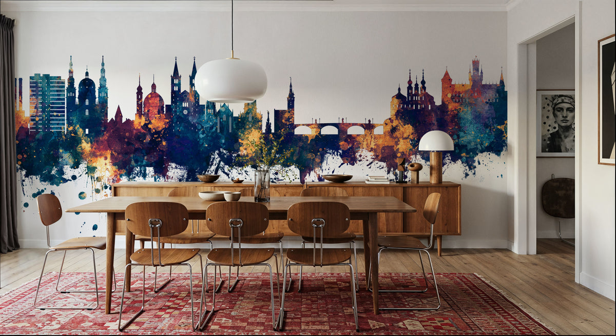 Würzburg Germany Skyline Blue & Bronze Mural Wallpaper - room preview 03
