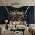 Longhorn with Rose Crown Dark Mural Wallpaper - room preview 03