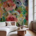 Vivid Coral Floral I Mural Wallpaper - room preview 03