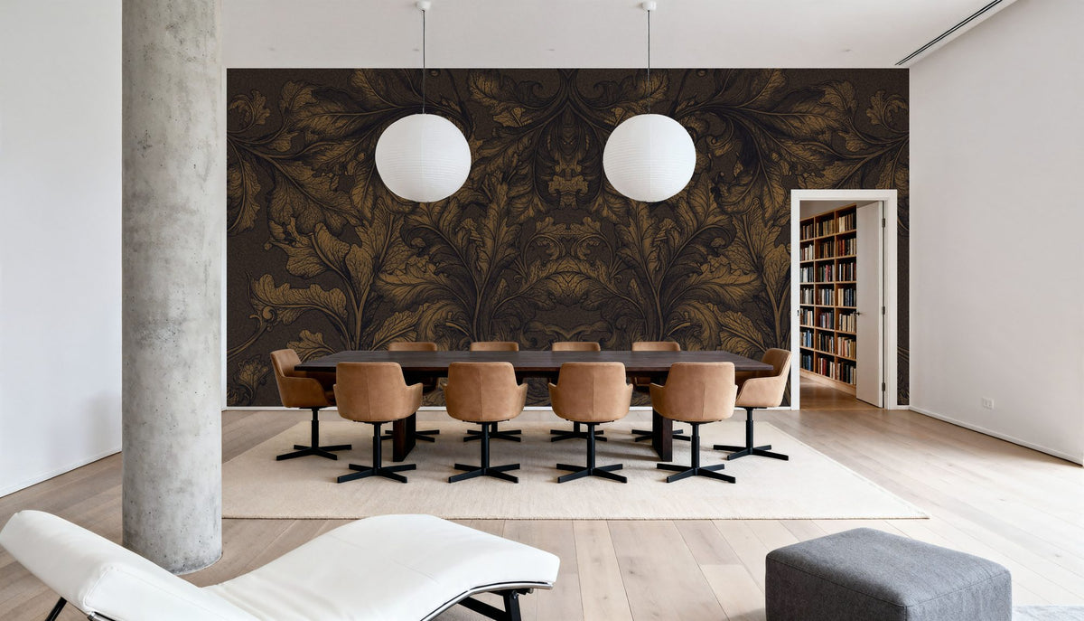 Shielded Leaf Brown Mural Wallpaper - room preview 03