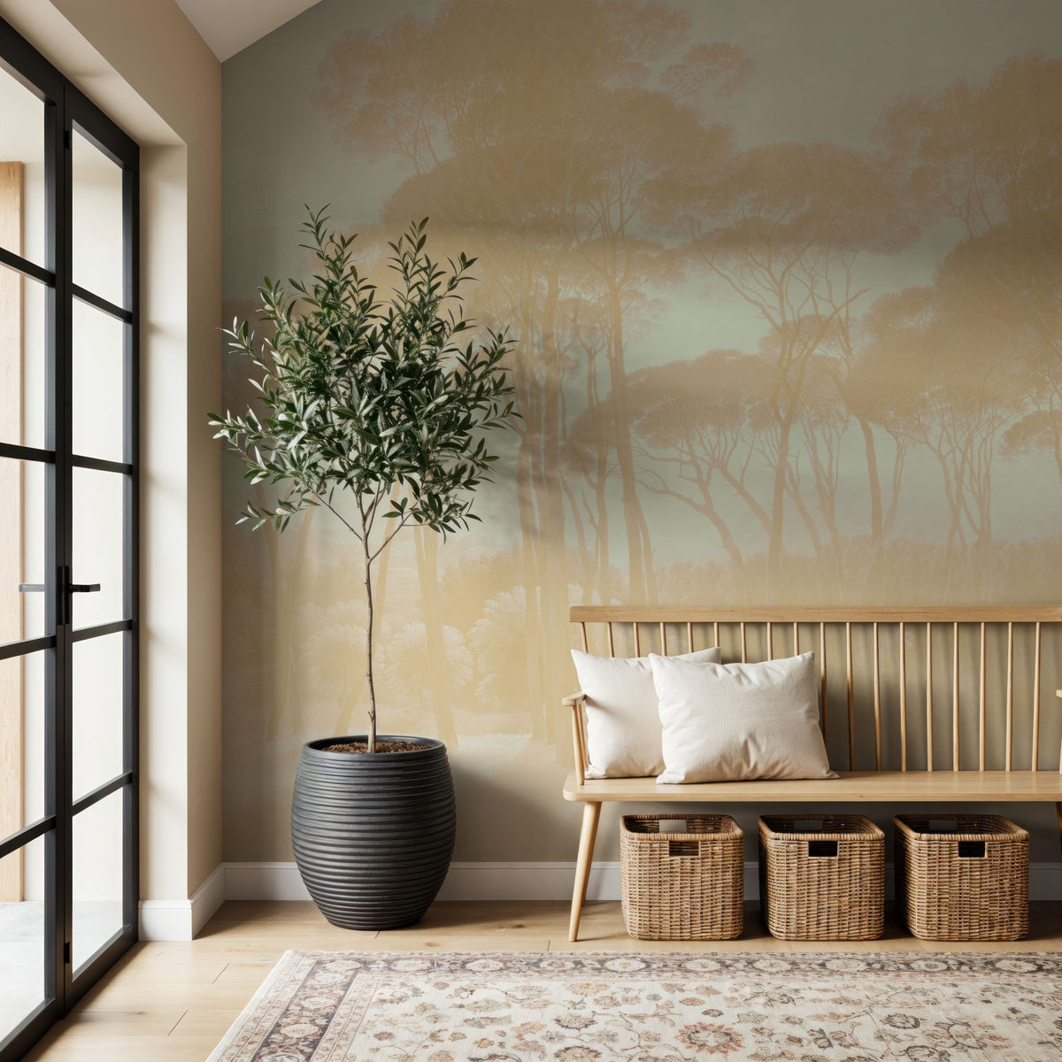 Mediterranean Pine Landscape, Apricot Mural Wallpaper - room preview 03