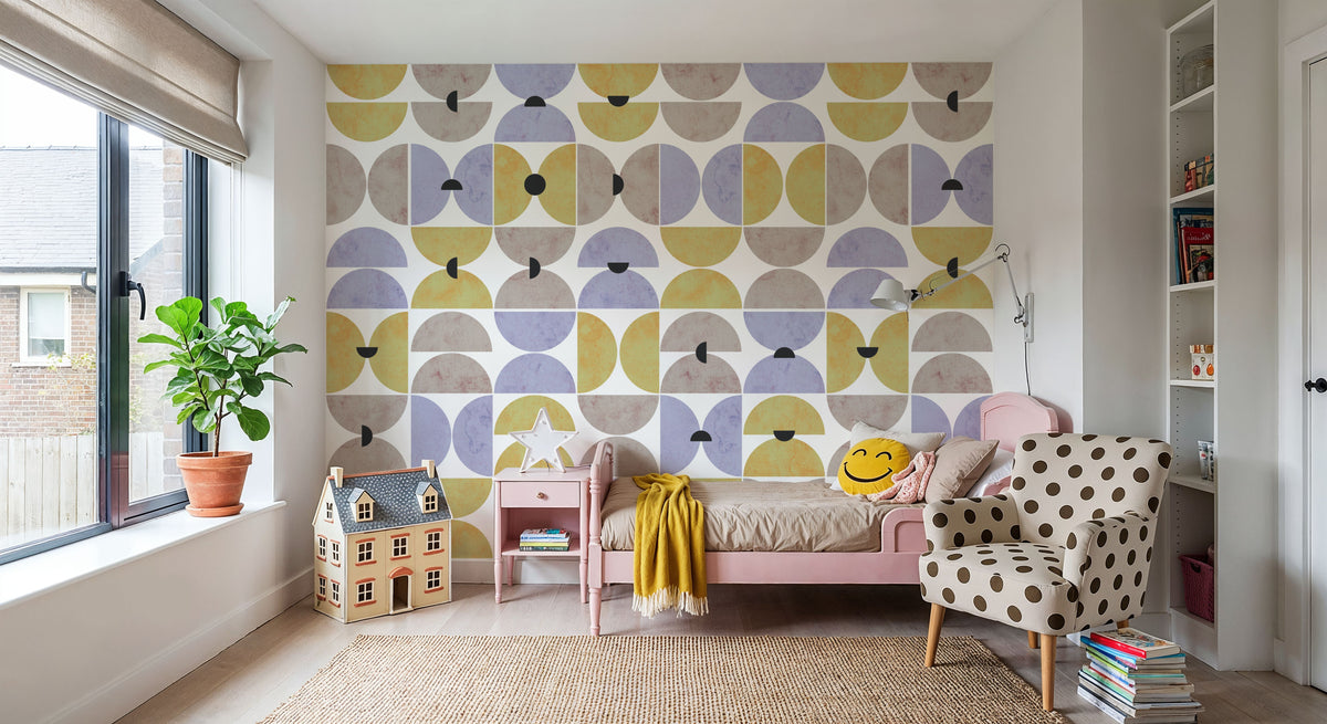 Homley Retro Shapes, Purple Mural Wallpaper - room preview 03