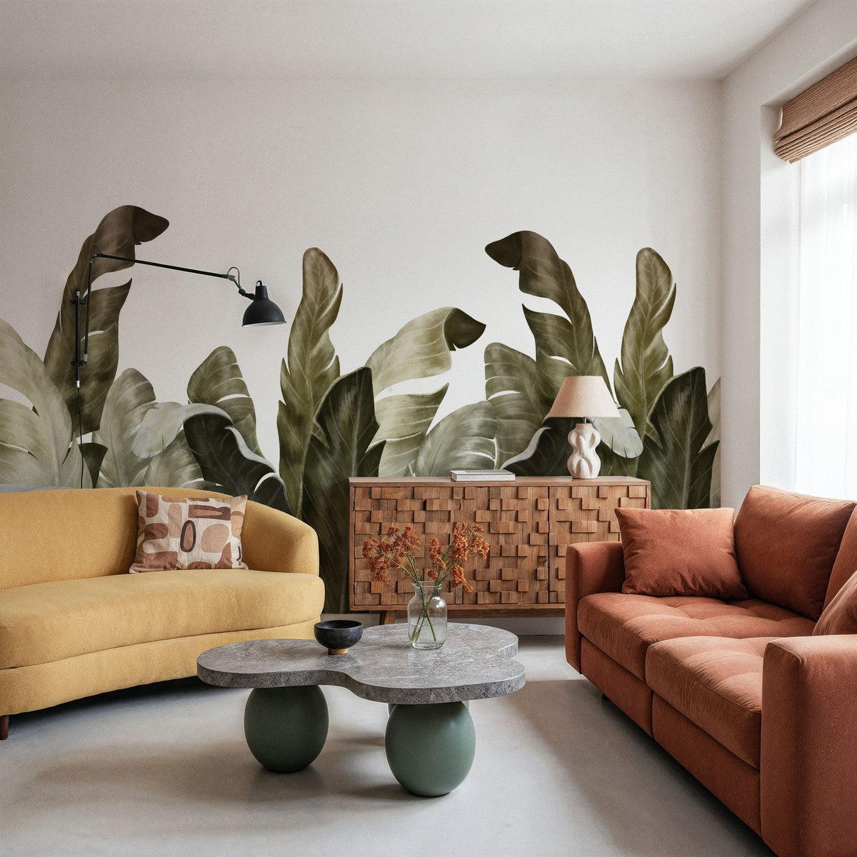 Leaves in Que Mural Wallpaper - Neutral Tone - room preview 03