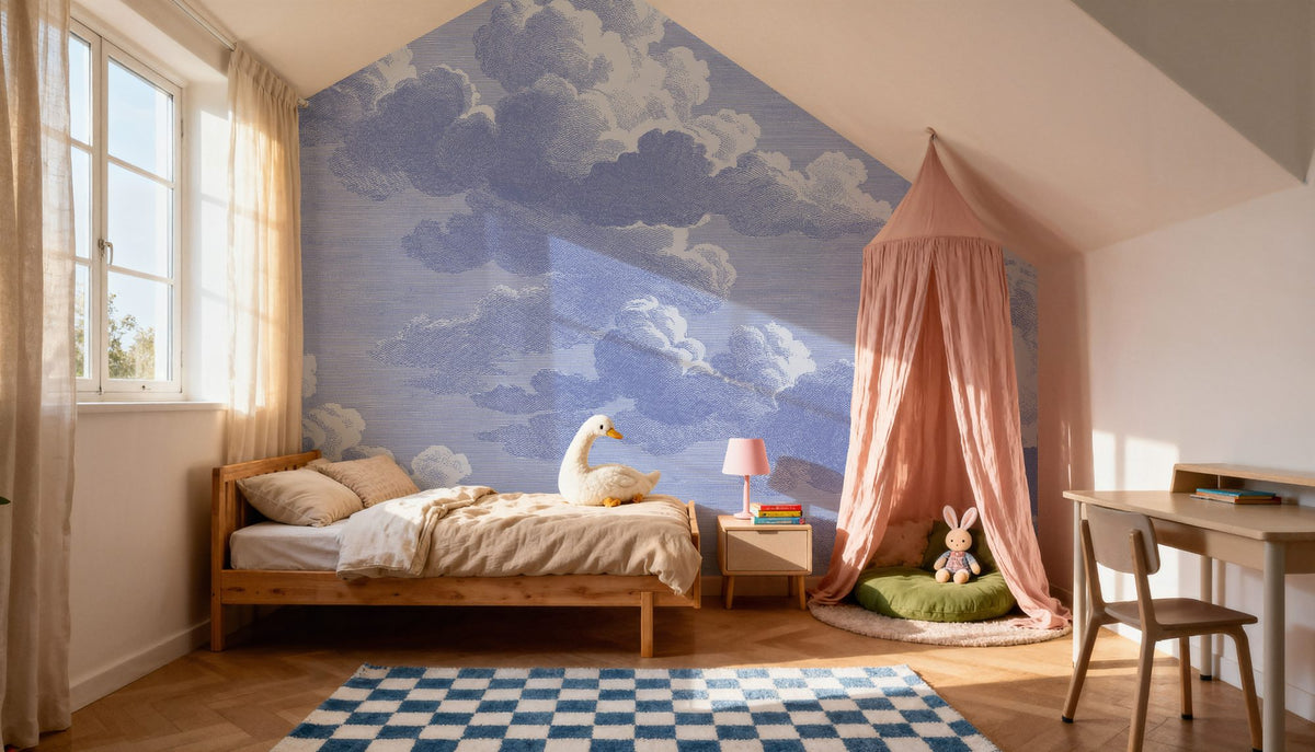 Intaglio Clouds, Periwinkle Mural Wallpaper - room preview 03