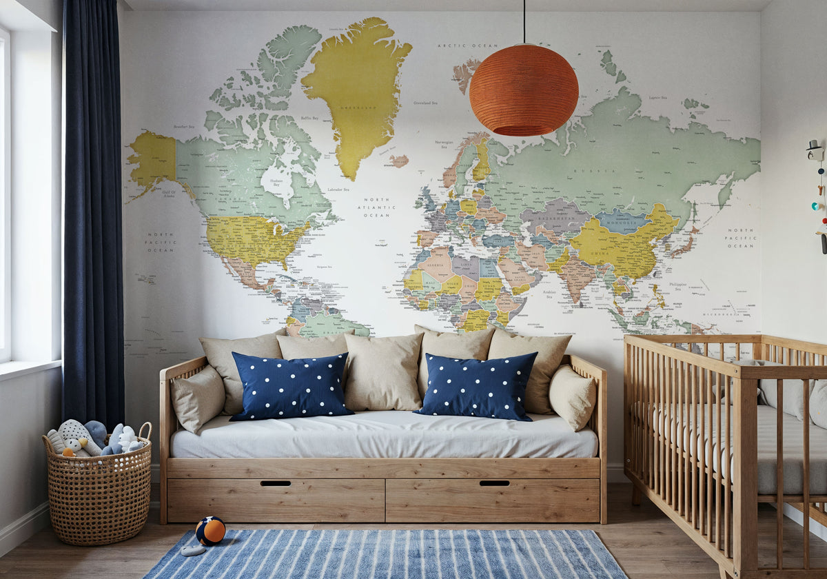 World Map Cities - Patti Mural Wallpaper - room preview 03