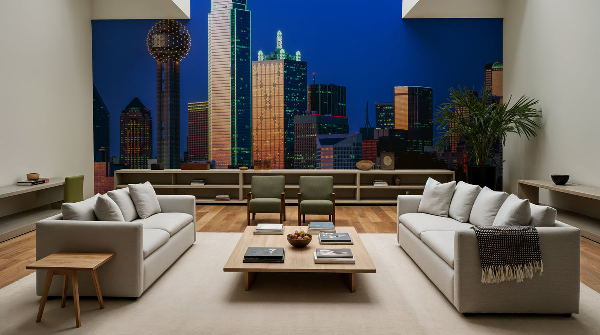 Cobalt Metropolis Mural Wallpaper - room preview 03